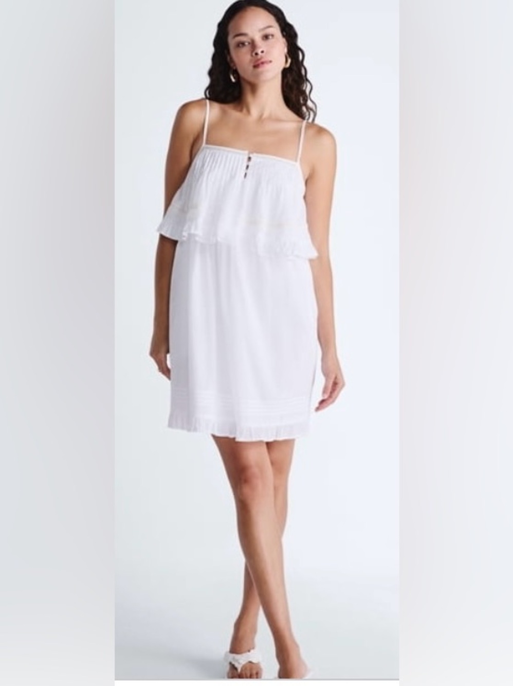 Scoop *READ!*  White Spaghetti-Strap Ruffled Mini Dress